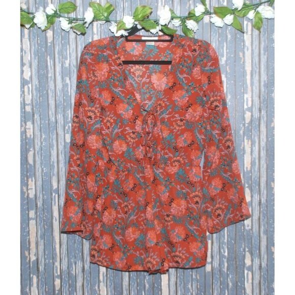 The Hanger Ladies Boho Maroon Shorts Romper Size M Long Sleeve Lined Lace Up - Picture 1 of 9